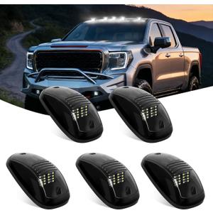 Nilight Cab Roof Marker Light 5 PCS 16 LED Smoked Lens White Top Clearance Lights Kit Waterproof Surface Mount for Ford Dodge Ram SUV POV Pickup Trucks