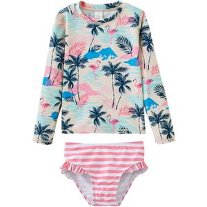 UMELOK Toddler and Little Girls Rash Guard Sets with Bikini Bottoms Swimwear (12 Years, Pink, Coconut Island)