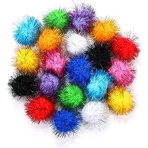 CABAX 1.8'' Assorted Color Sparkle Balls, Tinsel Pom Poms Puff Balls Glitter for Cat Kittens Toys DIY Christmas, 20 Pcs
