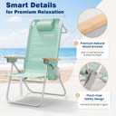 SUNNYFEEL Premium High Back Beach Chair for Adults, Heavy Duty All Aluminum Folding Beach Chair Supports 500 LBS, 5-Position Reclining Tall Beach Chair with Wooden Armrests & Head Pillow, Teal