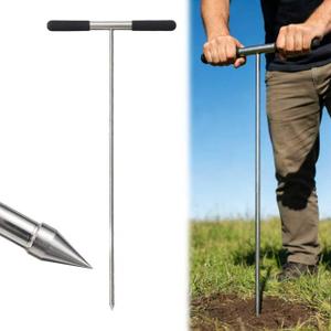 Soil Probe Rod 48 Inch Soil Test Probe Stainless Steel Ground Probe Effortlessly Penetrate Septic Tank Locator Tool for Underground Pipeline Location, Soil Compaction Testing, Mole Hole Detection