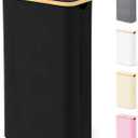 SpaceAid Slim Laundry Hamper with Lid, 65L Narrow Clothes Basket Bin with Bamboo Handles, Skinny Tall Collapsible Hamper for Bedroom, Bathroom, Dorm, Laundry Room - Black
