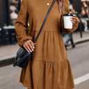 Ladies' Long-Sleeved Mid-Length Dress with a Round Neck and a Waist-Highlighting Short Style for Autumn Casual