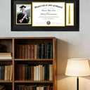 Diploma Frame with Tassel Holder, Fits 8.5x11 Inch Graduation Certificates and 5x7 Inch Photo, 11X22 Inch Black Picture Frame With Gold and Black Mat