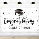Congratulations Class of 2025 Backdrop, Black & White 2025 Grad Photo Backdrop, High School College Graduation Classroom Banner, Congrats Grad 2025 Graduation Party Decorations, 5.9 * 3.6Ft