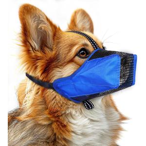 Mesh Dog Muzzle, Breathable Soft Dog Muzzle with Reflective Straps for Secure Fit, Prevents Biting, Chewing Scavenging- Adjustable for Small Medium Large Dogs,Blue,M (M(Snout Cir: 9.44))