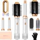 6 in ONE Blow Dryer Brush, Curling Wand Hair Styling Tools Set, Ionic Hot Air Brush Hair Dryer, Massage Oval Hair Dryer Brush, Left&Right Hair Curlers (White Gold)