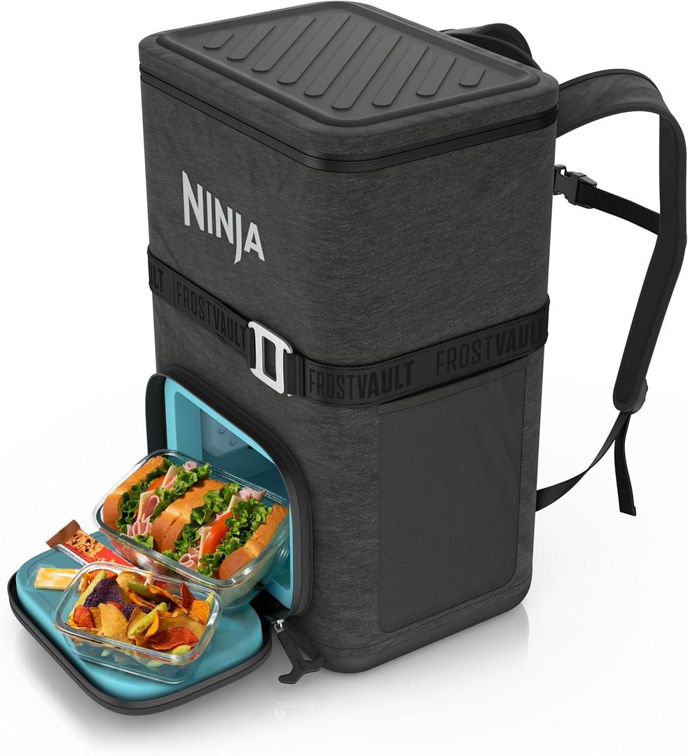 Ninja | Backpack Cooler | FrostVault Go 36 Can Soft Cooler | Leakproof Zipper with Built in Can Opener, 2 Ice Packs & Dry Storage Drawer | for Hiking, Camping & More |Charcoal Gray | FF136CG
