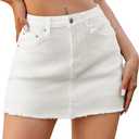 ELLEVEN Denim Skirt with Shorts Mini Skort - Casual Jean Skirts with Raw Hem & Pockets (Small)