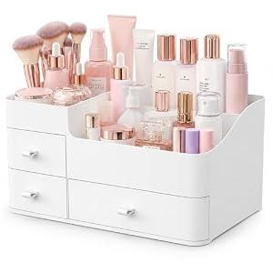 Makeup Organizer Tween Girls Gifts, Large Capacity Bathroom Organizer and Storage with Drawers Trendy Stuff , Vanity, Bathroom Countertop, Bedroom Storage for Skincare, Cosmetics, Perfume, Brushes, Eyeshadow