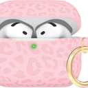 Engraved Leopard Case Compatible with AirPods 4th Generation Carving Cover with Keychain, Skin Soft Cover for Compatible with AirPods 4 Case Full Protection,Front LED Visible, Pink