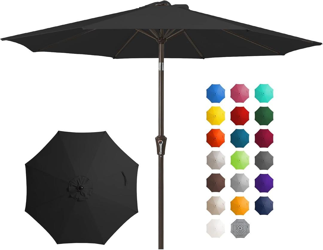 JEAREY 10FT Outdoor Patio Umbrella Outdoor Table Umbrella with Push Button Tilt and Crank, Market Umbrella 8 Sturdy Ribs UV Protection Waterproof for Pool, Garden (Black)