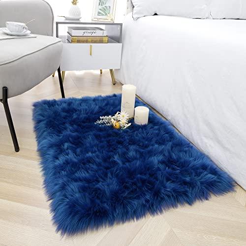 Noahas Faux Fur Rug,Luxury Fluffy Rugs for Bedroom,2 x 3 Feet Washable Area Rugs,Sheepskin Bedroom Rug,Furry Carpet Small Shag Rug,Soft Throw Rugs for Living Room Decor