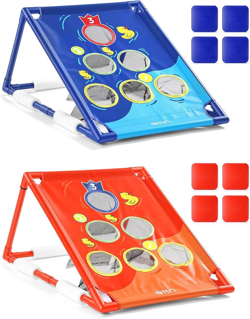 A11N SPORTS Floating Pool Cornhole Set, Heavy-Duty PVC Water Cornhole Game for Adults & Kids, Includes Unsinkable Bean Bags & Target, Summer Swimming Pool Toys & Backyard Lawn Games for Parties