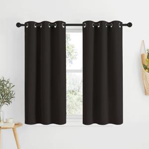 NICETOWN Toffee Brown Short Window Curtains for Windows 50 inch Long - Solid Grommet 50% Light Reducing Thermal Insulated Curtain Panels for Kitchen/Bedroom (W34 x L50, 1 Pair)