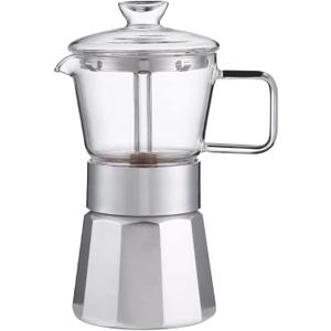 Moka Stovetop Espresso Maker,Crystal Glass-top & Aluminum Espresso Moka Pot,Classic Italian coffee maker,360ml(8cup) (White)