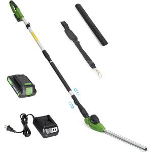 19" Pole Hedge Trimmer Cordless, Compatible with CURECURE 20V Battery, Hedge Trimmer with Extension Pole, 9.2-Feet Reach, 3/5'' Cutting Thickness, 135 Adjustable, Safety Lock, 7.9LBS Lightweight