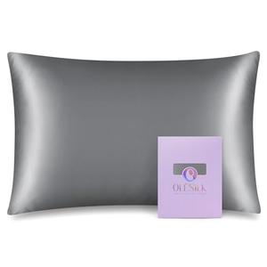 OLESILK 100% Mulberry Silk Toddler Pillowcase for Hair and Skin, Both Sides 19 Momme Pure Natural Silk Travel Pillow Cases with Hidden Zipper, 13"x 18", Silver Grey