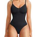 BRABIC Bodysuit Shapewear for Women Tummy Control Panties Seamless Sleeveless Tops V-Neck Camisole Jumpsuit(Black Thong, X-Small/Small)