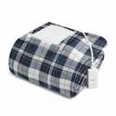 Sunbeam Microplush Sherpa Electric Heated Throw Blanket, Blue/White Plaid, 60×70"