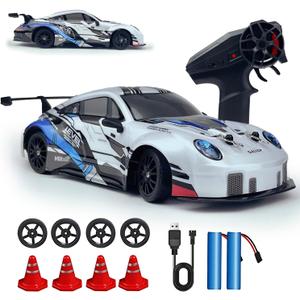 HTURCCOP RC Drift Car 2.4GHz 1:24 Scale 4WD High Speed Remote Control Cars Vehicle with LED Lights Two Batteries and Drifting Tires Racing Sport Toy Cars for Adults Boys Girls Kids (White)