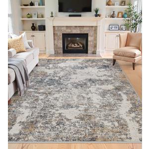 6x9 Washable Area Rugs - Modern Abstract Rugs for Living Room Non-Slip Low Pile Soft Machine Washable Carpet for Bedroom, Dining Room, Nursery, Home Office, Farmhouse (6'x9' Tan Blue)