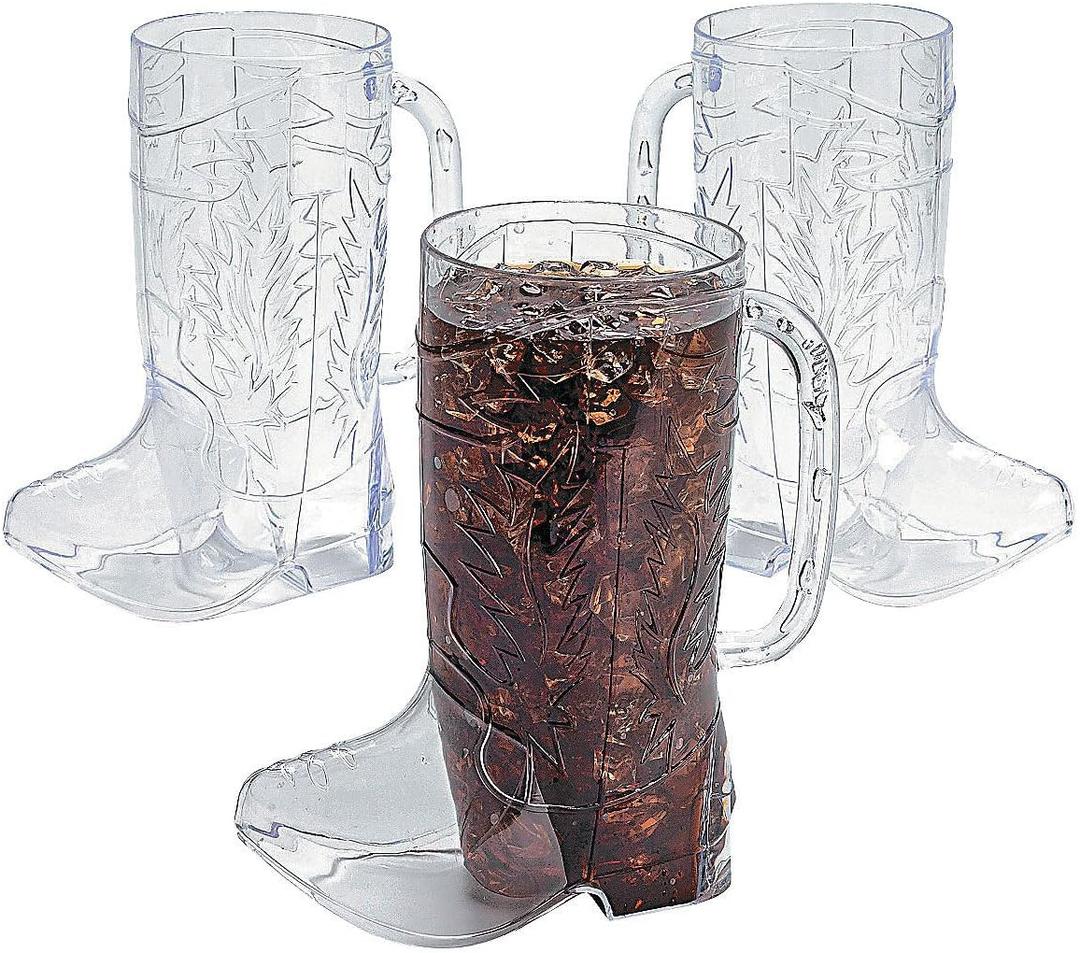 Fun Express Cowboy Boot Cups Clear Plastic - Western Cups 17oz Boot Mugs 12 Pack for Cowboy Party Decorations Rodeo Theme Party Supplies for Adults & Kids Western Themed Celebrations