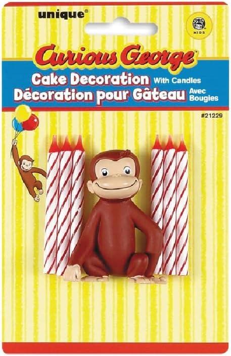 Unique Curious George Cake Topper with 6 Candles - Premium Quality - Perfect for Children's Birthday Parties