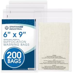 Spartan Industrial - 6” X 9” (200 Count) Self Seal Clear Poly Bags with Suffocation Warning for Packaging, T Shirts & Shipping- Resealable Glue