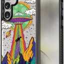 Rosarnnah Compatible for Samsung Galaxy S25 Case Cute Aesthetic - Durable Shockproof 6.6 ft Drop Impact Phone Case Cover with Funny Fashion UFO Design 6.2" Black