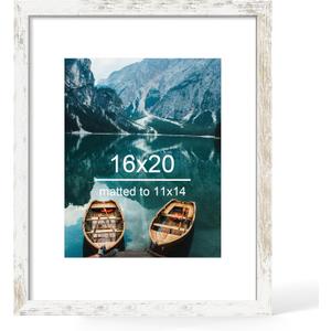 Hongkee 16x20 Frame, Distressed White Wood Style - Display Posters 11 x 14 with Mat or 16x20 without Mat, Wall Mounting Horizontal and Vertical, 1 Pack