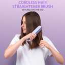 Purple Cordless Hair Straightener Brush, Portable Mini Heated Hair Brush for Women, 9600mAh USB-C Rechargeable, Lightweight Anti-Scald Straightener for Home, Office & Travel