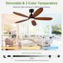 52 Inch Solid Wood Ceiling Fans With Lights, Remote Control, Dimmable, Reversible, Wood Blades, Power-Off Memory, Quiet DC Motor, Indoor/Oudoor Ceiling Fan with Light for Patio