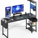 55 Inch Gaming Desk, Computer Desk with Adjustable Storage Rack & LED Lights, PC Gaming Desk with Mini DIY Pegboard, Drawer and Power Outlets for Gaming Room, Carbon Fiber Black