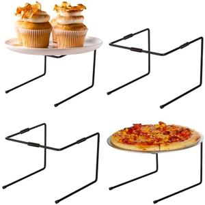 MyGift Black Metal Pizza Table Stands, Tabletop Pizza Pan Riser Food Platter Tray and Display Rack, Set of 4
