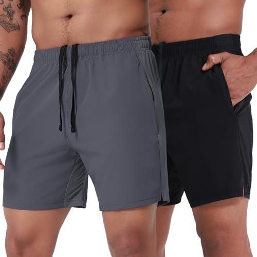VPOS 2 Pack Men's Athletic Shorts 5/7 Inch Inseam, Mens Workout Shorts Lightweight Quick Dry Gym Running Shorts for Men, 3XL