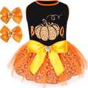 cyeollo Halloween Dog Dress Boo Cute Leopard Print Pumpkin Holiday Outfit Clothes Girl Party Tulle Dog Dresses for Small Dogs (Large)