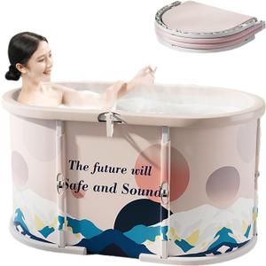 Ice Bath Tub No Installation 47" Oval Portable Bathtub for Shower Stall, Foldable Hot Cold Plunge Tub for Adults, Folding Large Baths at Home Outdoor Indoor (Blue, 47.2"22.8"20.8")