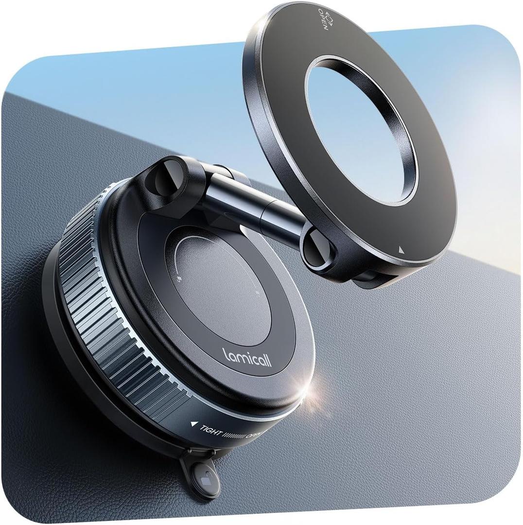 Lamicall Car Phone Holder - [70 LBS Strongest Suction] for Magsafe Car Mount, 360 Adjustable Suction Cup Phone Mount Dashboard Windshield Vacuum Magnetic Phone Holder for Car fit iPhone 17 16 Pro Max (Black)