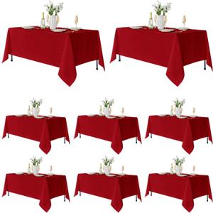 Fitable 8 Pack Rectangle Tablecloths: Stain Resistant Wrinkle Free Circle Table Clothes, Washable Reusable Polyester Table Covers for Wedding Party Birthday Banquet Reception (Red, 60x102 Inch)