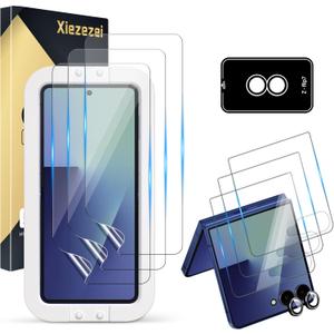 [3+3+1 Pack] Screen Protector Compatible with Galaxy Z Flip 7 5G - 3 Inner TPU Film + 3 Tempered Glass + 1 Camera Lens Protectors with Alignment Tool, Easy Installation, High Clarity, Bubble Free (for Z Flip 7-6.9 Inch)