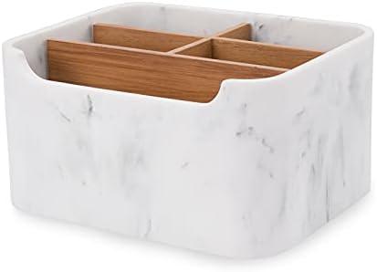 SZYRL Desk Organizer, Marble Remote Holder for Table, Modern Office Controller Pen Phone Holder Organizer, Stylish Caddy and Storage Accessories for Bedside Nightstand Desktop Coffee Table