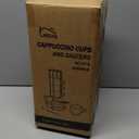 Lareina 8 Ounce Porcelain Cappuccino Cups Set of 4, Stackable Coffee Cups with Saucers, Spoons and Metal Stand -for Specialty Coffee Drinks, Cappuccino, Latte, Americano and Tea, Black