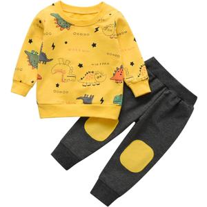 Elspilit Toddler Baby Boy Clothes Animal Style Long Sleeve Tops Sweatsuit Pants Outfits Set (Dark yellow, 12-18 Months)