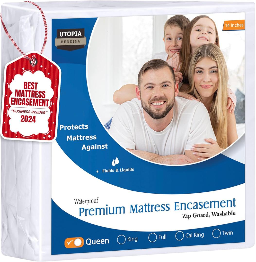 Utopia Bedding Premium Waterproof Bed Bug Mattress Cover, Queen Zippered Mattress Protector, 14 Inches Deep, Dust Mite Proof 6-Sided Mattress Encasement for Bed