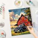 Farmhouse Paint by Numbers Kit for Adults - DIY Vintage Red Barn and Black Truck Painting on Canvas, Acrylic Paint Set, Suitable for Beginners, Art for Home Decoration or Gifts(16X20IN Framed)
