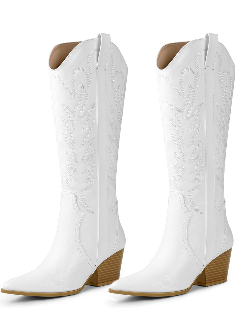 Arromic Cowboy Boots for Women Comfortable Womens Embroidered Western Cowgirl Knee High Boots Pointed Toe Zipper Chunky Heel Country Outfit Retro Tall Boots 9