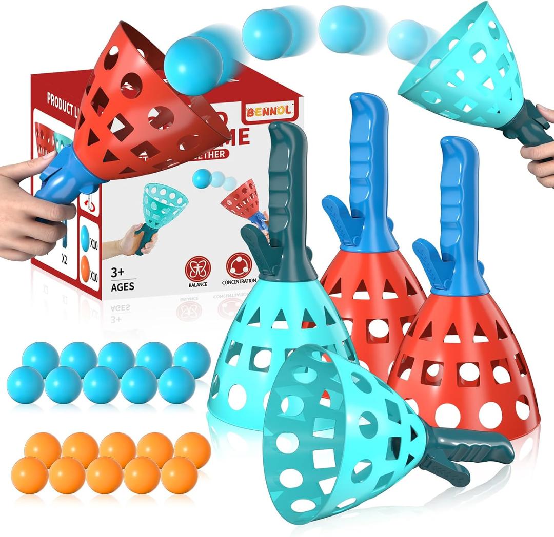 Bennol Outdoor Game Toys for Kids Boys with 20 Balls, Pop Pass Catch Ball Game Outside Toys Gifts for 3 4 5 6 7 8+ Year Old Teens, Outside Outdoor Play Gifts for Kids Boys Ages 3-5 4-8 (Red & Blue)