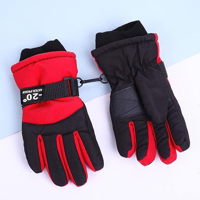 Kids Skiing Gloves Snow Gloves Waterproof Windproof Outdoor Winter Gloves Windproof Snow Gloves for 3-10 Years Boys Girls Winter,20 Black Red 2 Pack