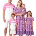 PATPAT Summer Family Matching Outfits - Dad and Son Matching Beach Shirts Short Sleeve Round Neck T Shirt for Couples Casual Vacation Summer Set Purple Pink Men L